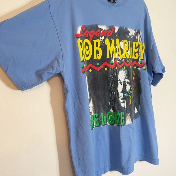 90s Y2K Griffin Activewear Hip Hop Tee Bob Marley One Love Graphic 2XL Blue - Picture 4 of 5